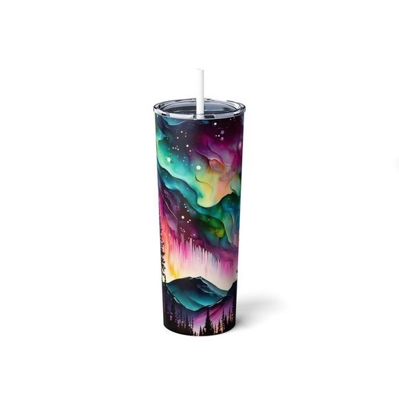 Northern Lights 20oz Steel Tumbler With Straw - Picture 1 of 8